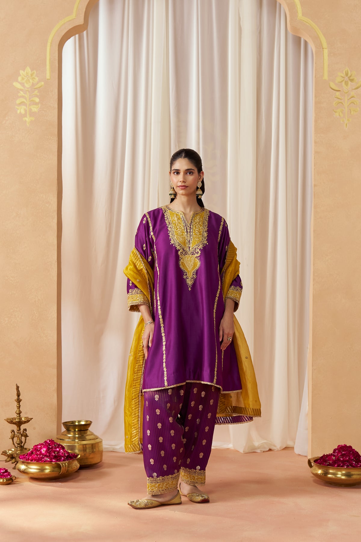 Maahgul - Deep Purple Short Kalidaar Chauga with Salwar & Light Dupatta