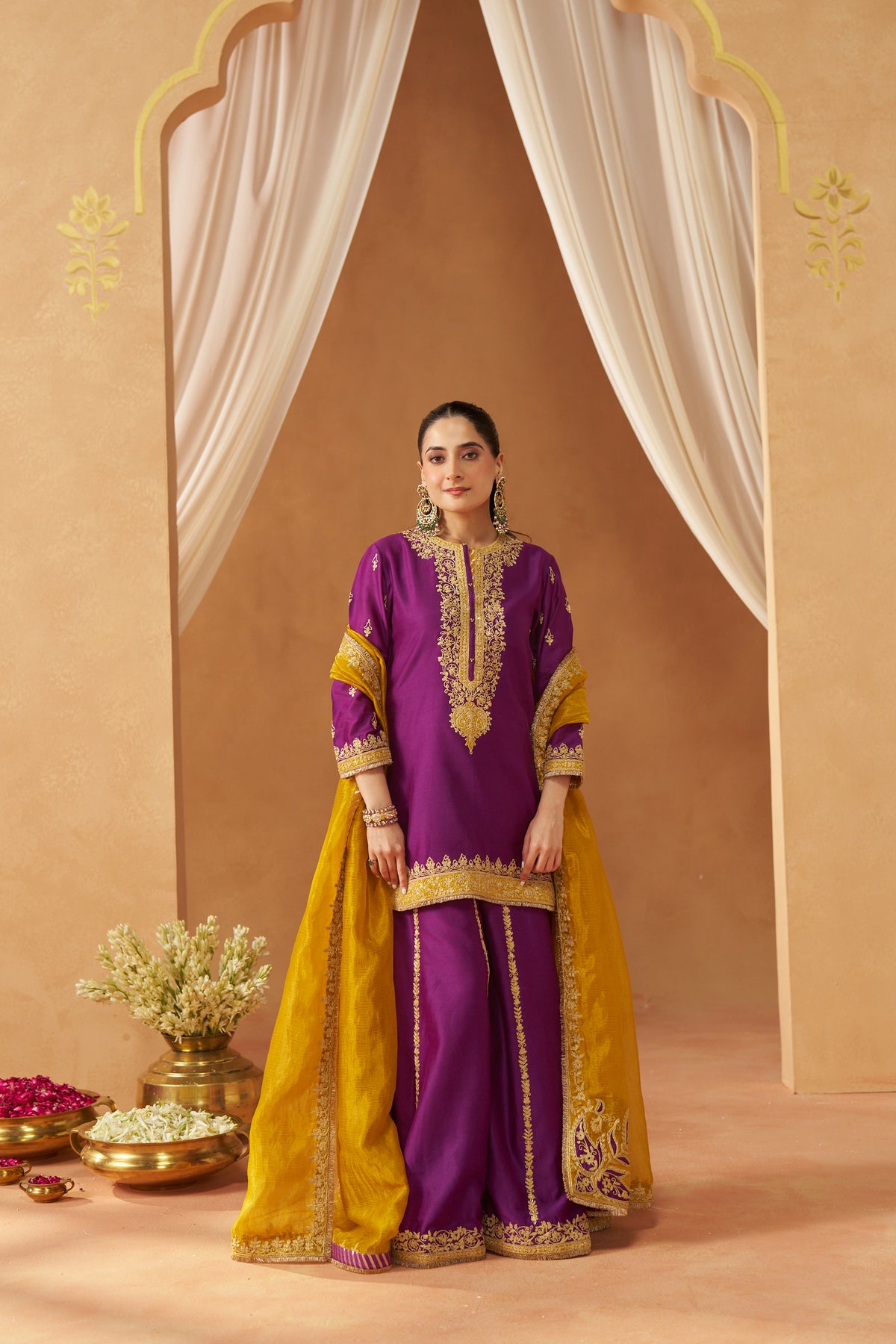 Fadiya - Deep Purple Kurta with Sharara & Heavy Dupatta