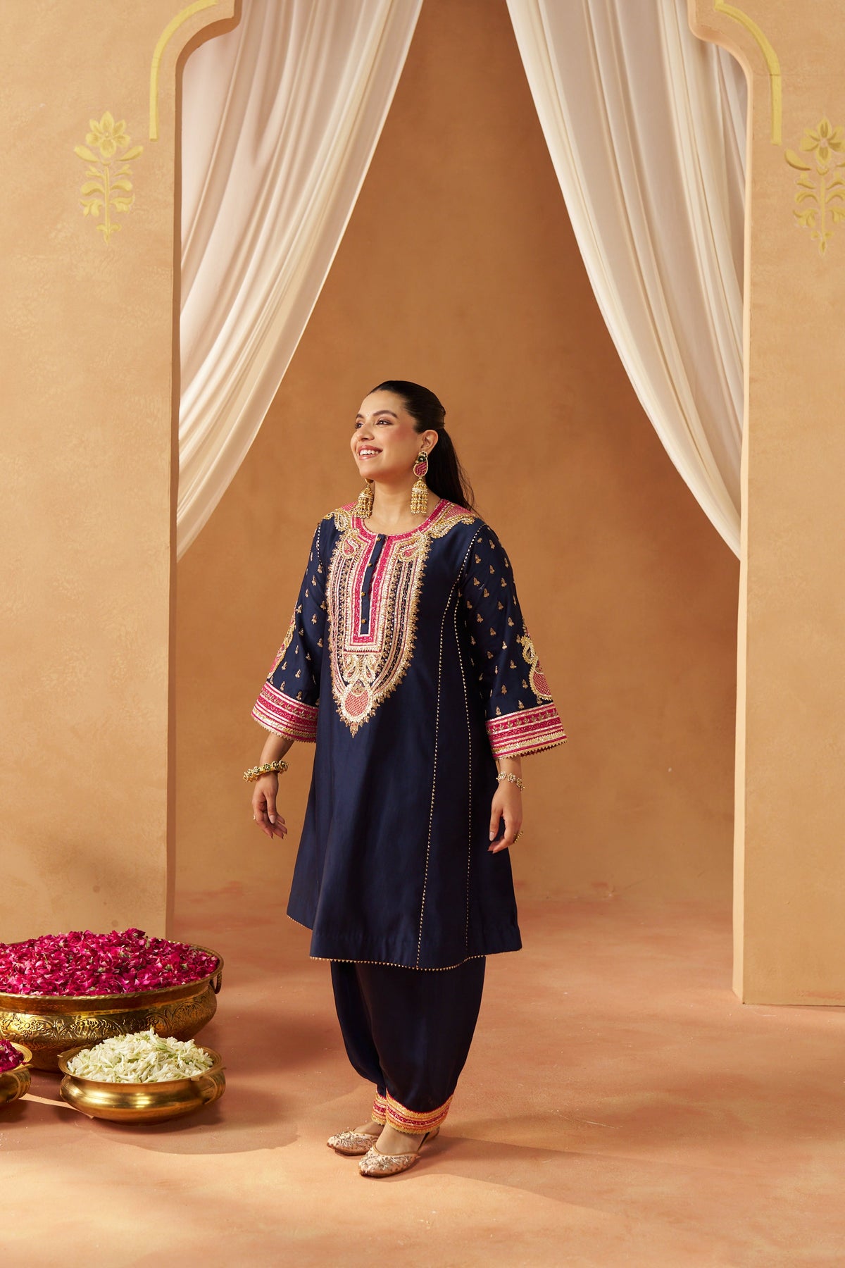 Riva - Deep Blue Short Kalidaar Chauga with Salwar & Dupatta