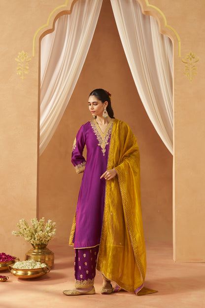 Liana - Deep Purple Long Chauga with Salwar & Dupatta