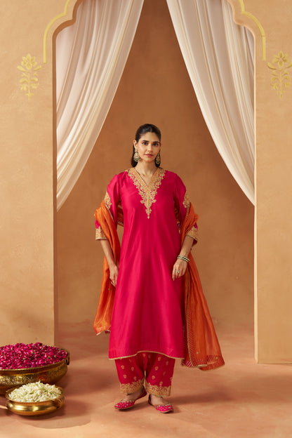 Liana - Hot Pink Long Chauga with Salwar & Dupatta