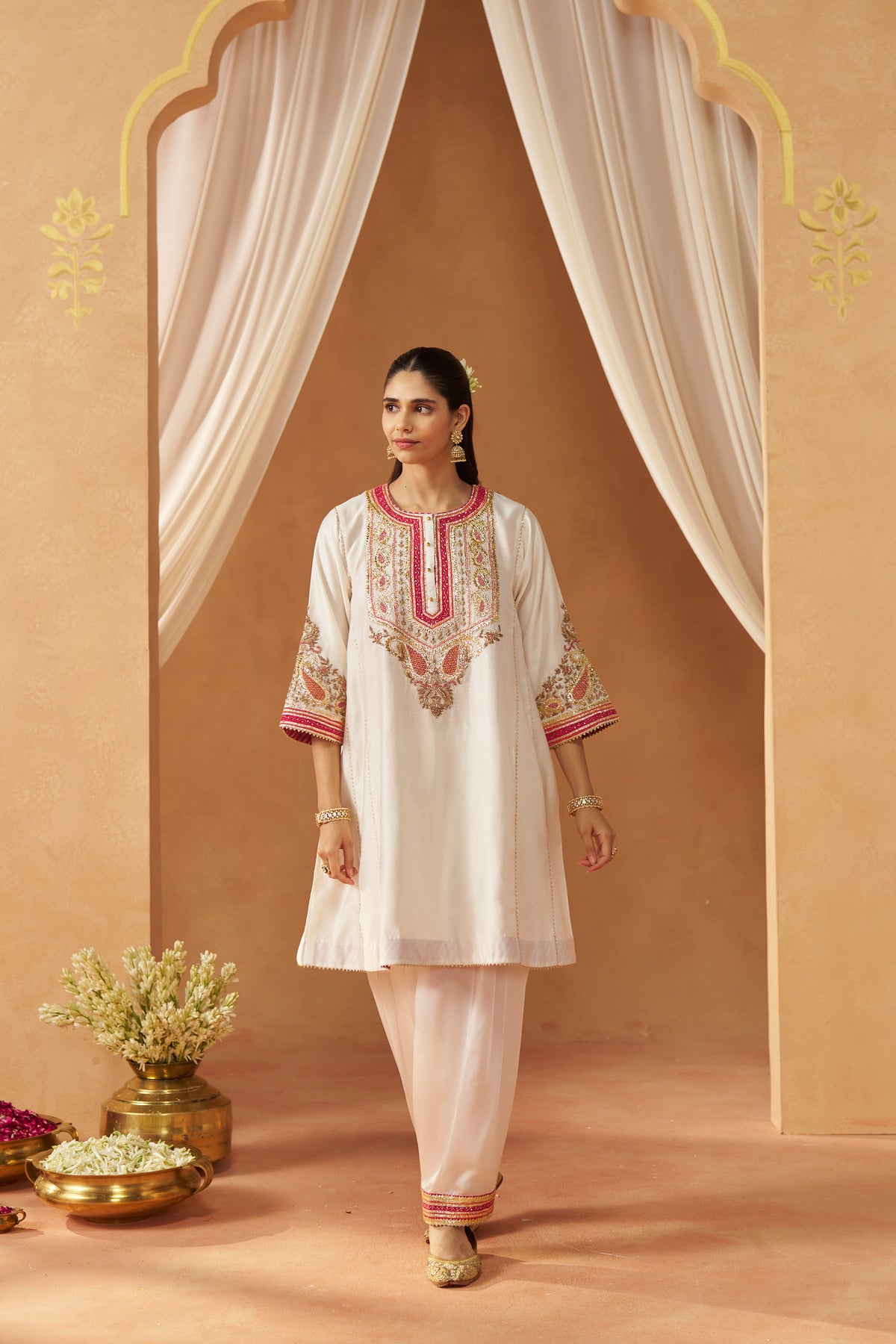 Zimal - Daisy Ivory Short Kalidaar Chauga with Salwar & Dupatta