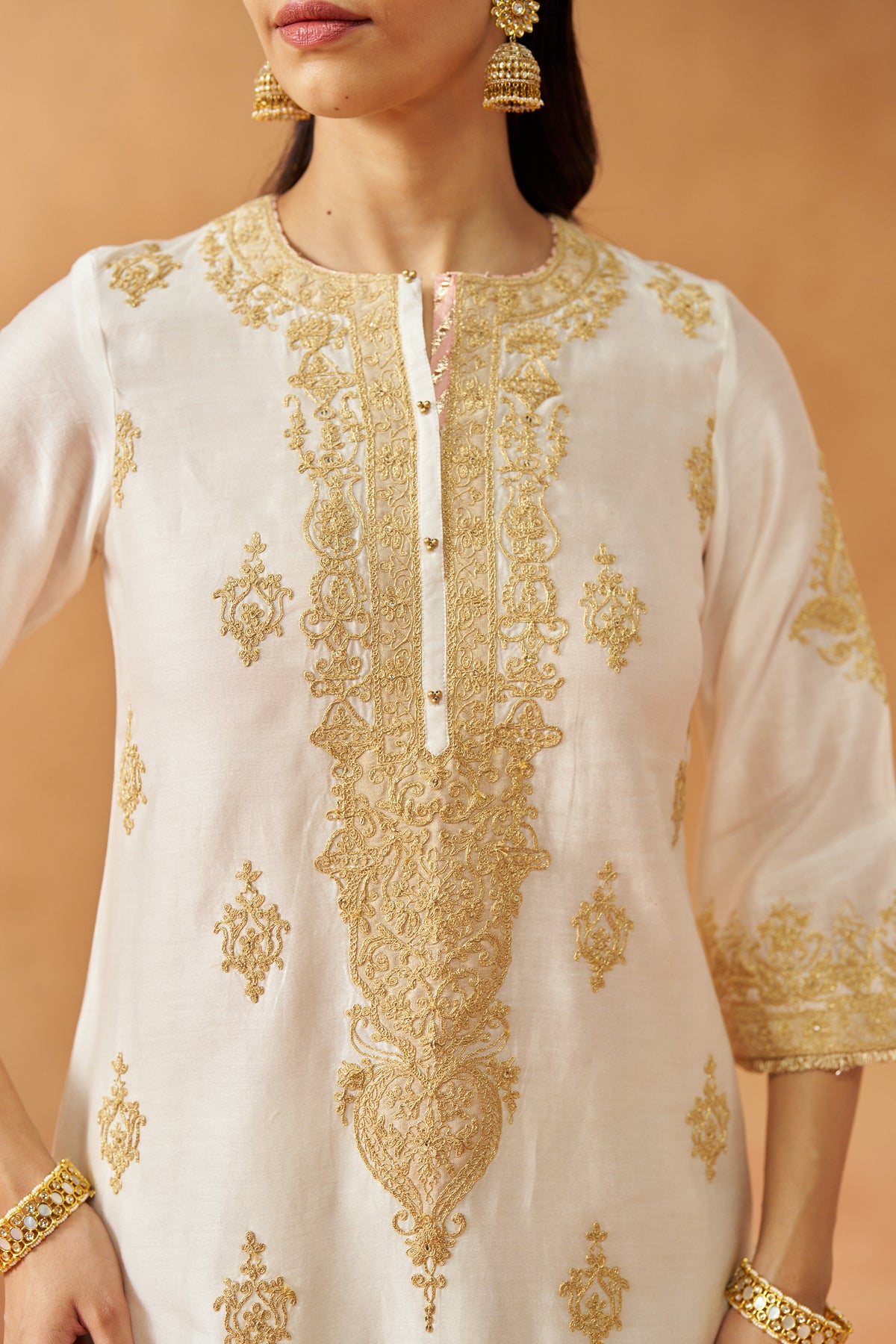 Mubina - Daisy Ivory Long A-Line Kurta with Salwar & Dupatta