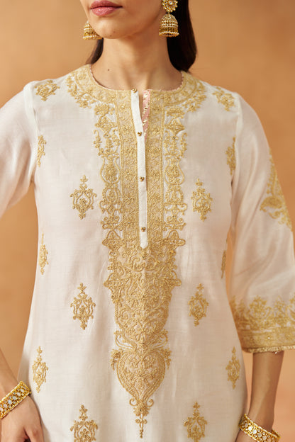 Mubina - Daisy Ivory Long A-Line Kurta with Salwar & Dupatta