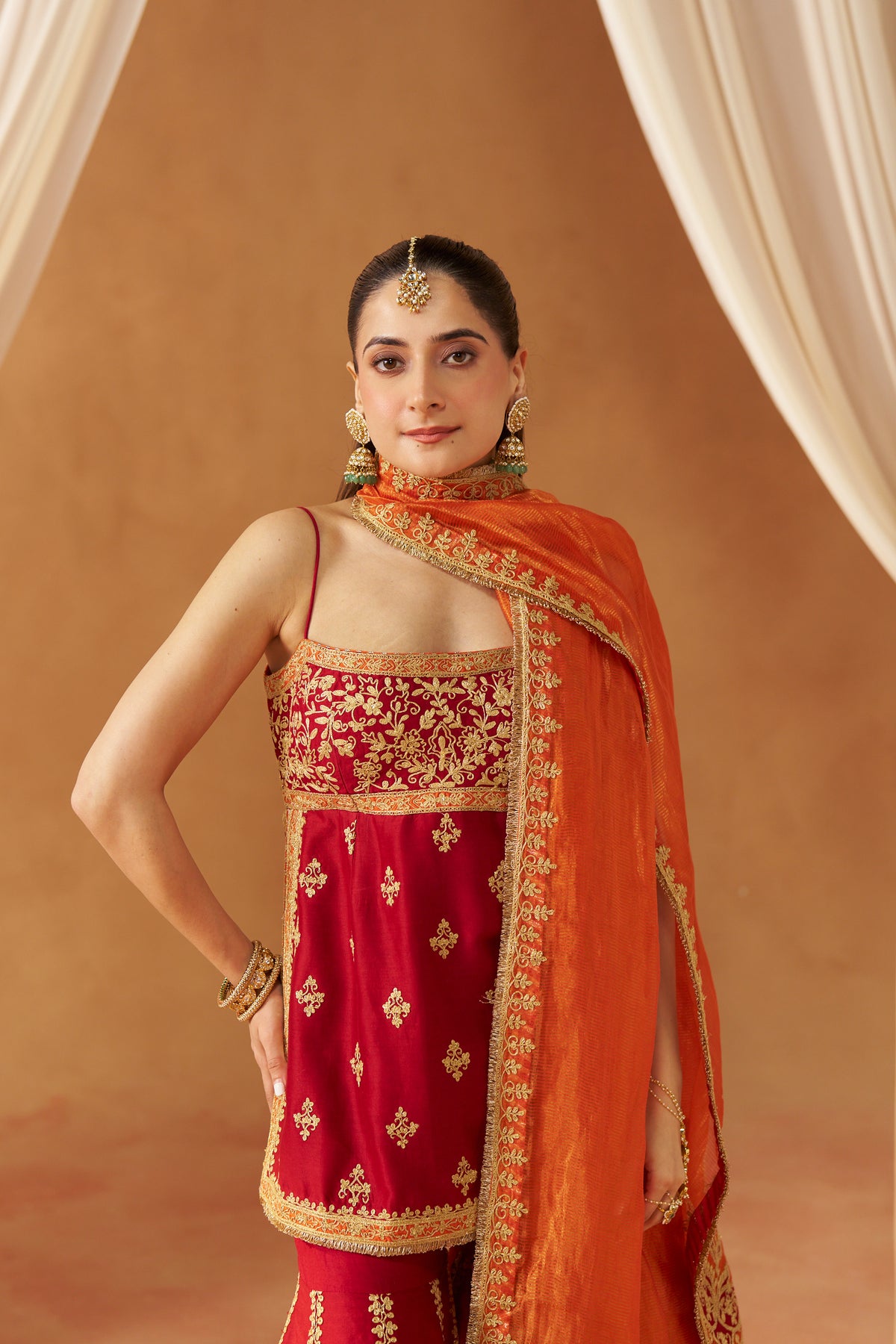 Najma - Deep Red Kurta with Garara & Heavy Dupatta