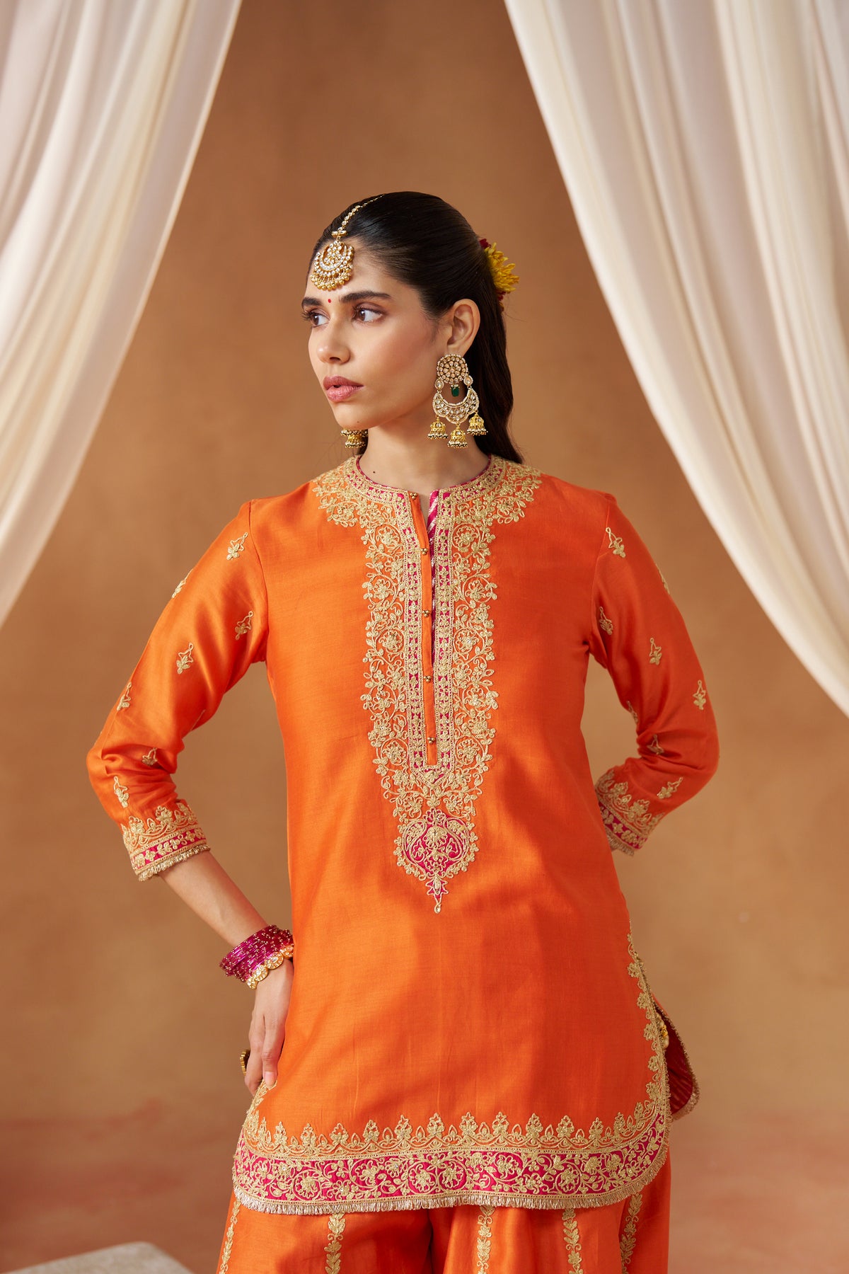 Fadiya - Burnt Orange Kurta with Sharara & Heavy Dupatta