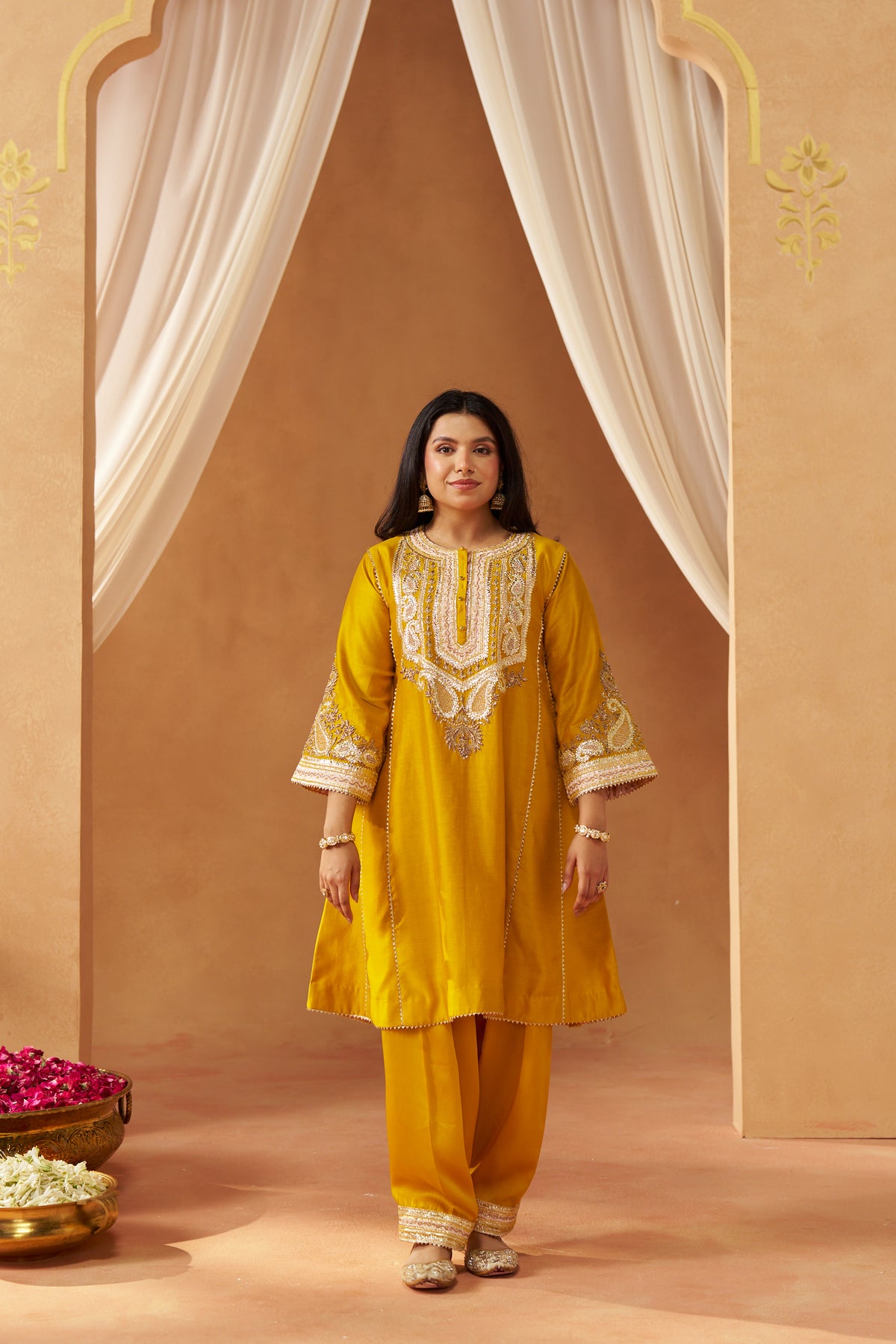 Zimal - Mustard Short Kalidaar Chauga with Salwar & Dupatta