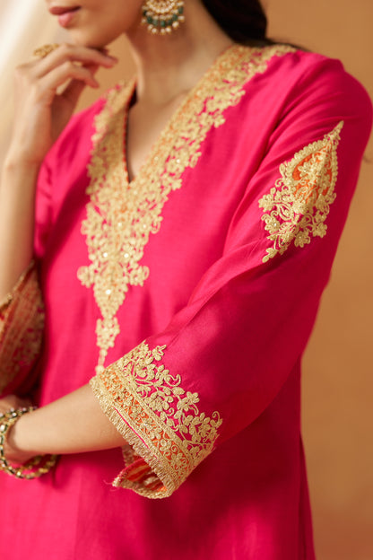 Liana - Hot Pink Long Chauga with Salwar & Dupatta