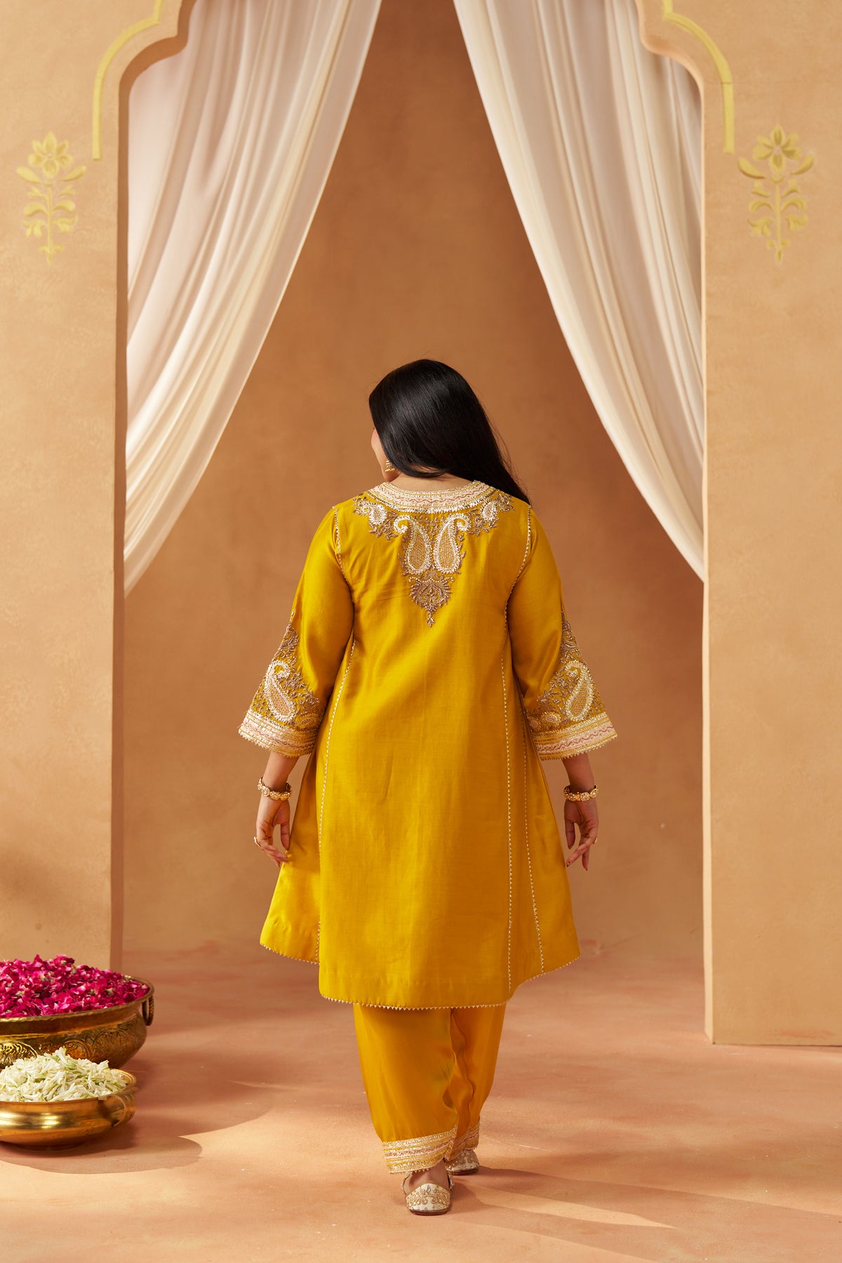 Zimal - Mustard Short Kalidaar Chauga with Salwar & Dupatta
