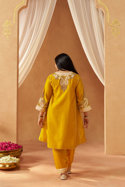 Zimal - Mustard Short Kalidaar Chauga with Salwar & Dupatta