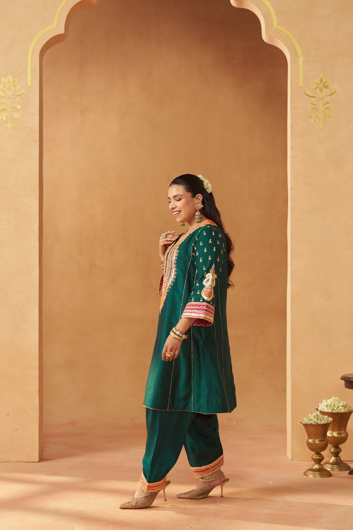 Riva - Emerald Green Short Kalidaar Chauga with Salwar & Dupatta