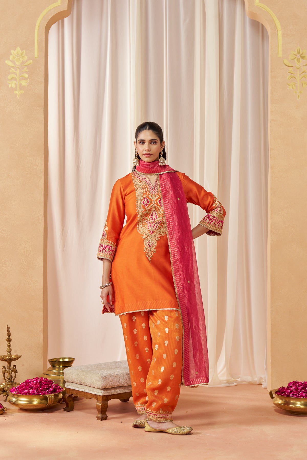 Adeela - Burnt Orange Kurta with Salwar & Dupatta