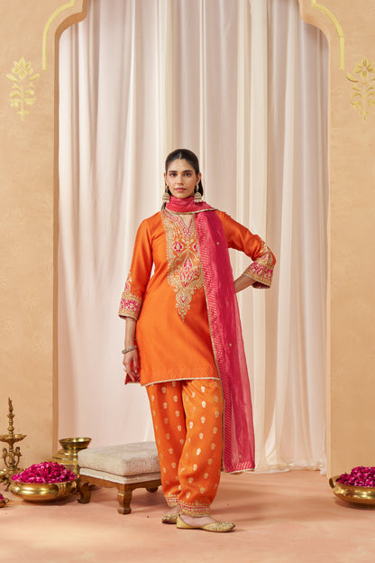 Adeela - Burnt Orange Kurta with Salwar & Dupatta