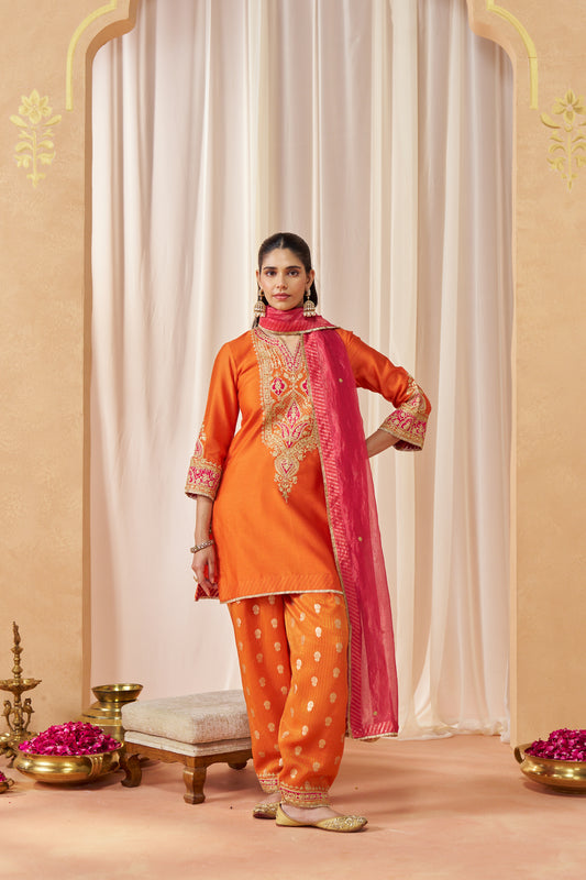 Adeela - Burnt Orange Kurta with Salwar & Dupatta