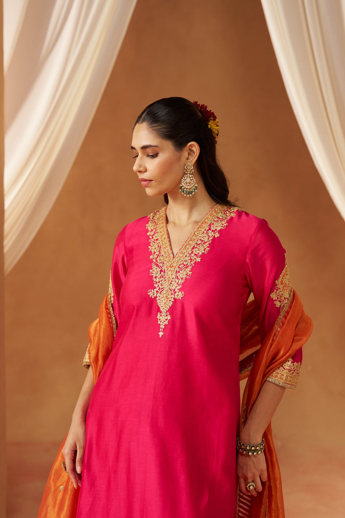 Liana - Hot Pink Long Chauga with Salwar & Dupatta