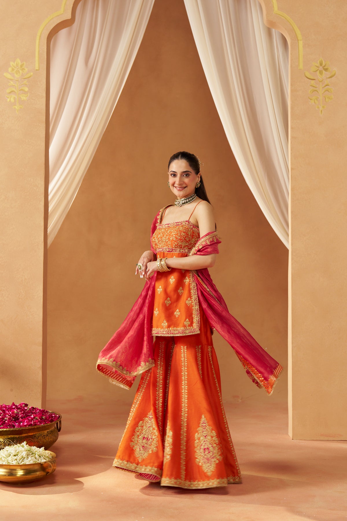 Najma - Burnt Orange Kurta with Garara & Heavy Dupatta