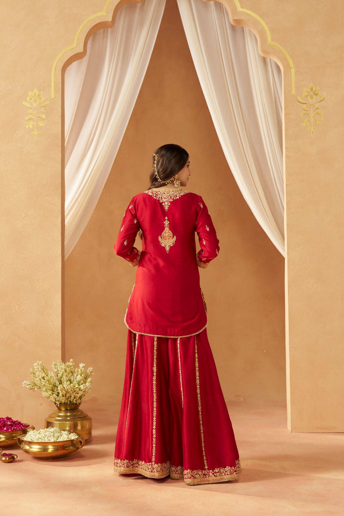 Fadiya - Deep Red Kurta with Sharara & Heavy Dupatta