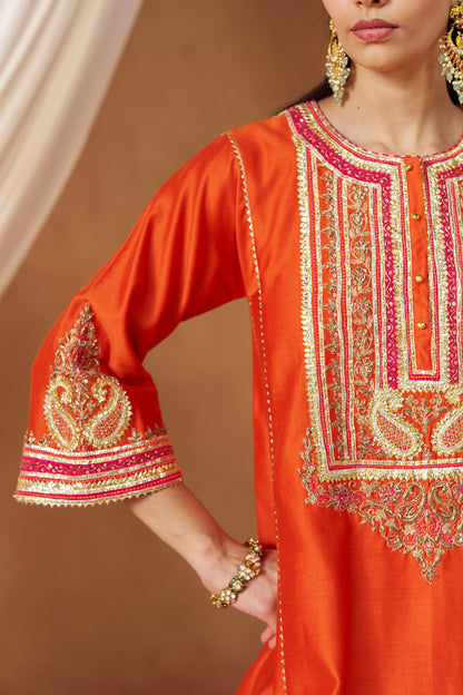Daneen - Burnt Orange Short Kalidaar Chauga with Salwar