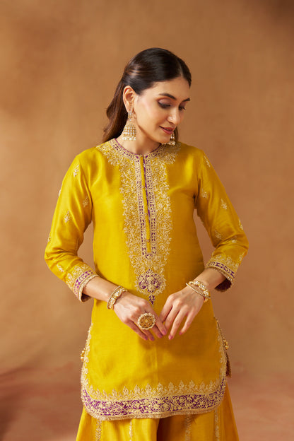 Fadiya - Mustard Kurta with Sharara & Heavy Dupatta