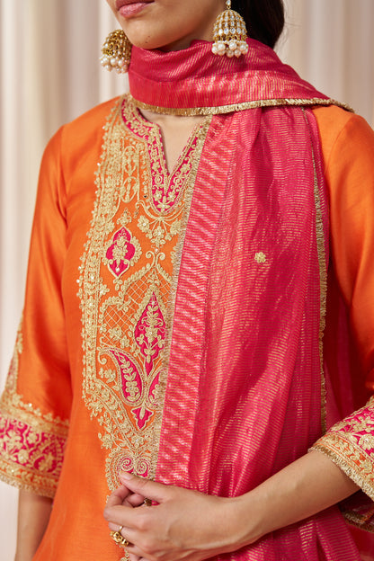 Adeela - Burnt Orange Kurta with Salwar & Dupatta