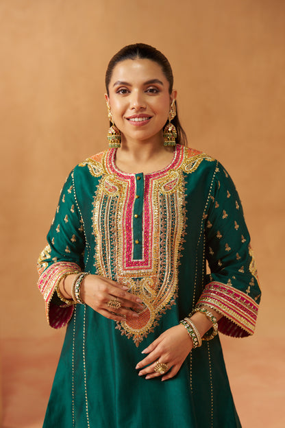 Riva - Emerald Green Short Kalidaar Chauga with Salwar