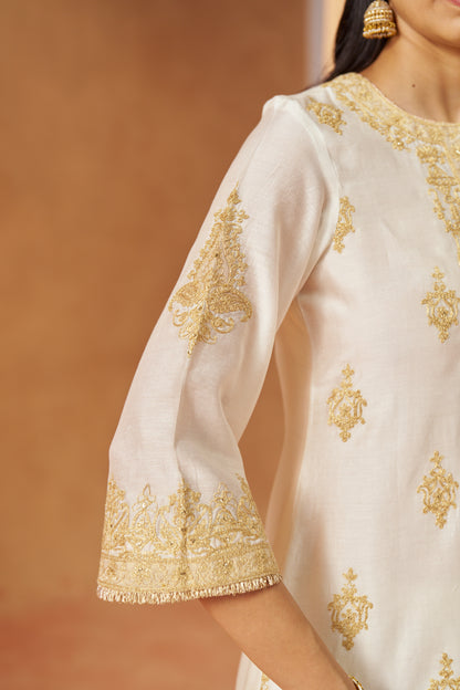 Mubina - Daisy Ivory Long A-Line Kurta with Salwar & Dupatta
