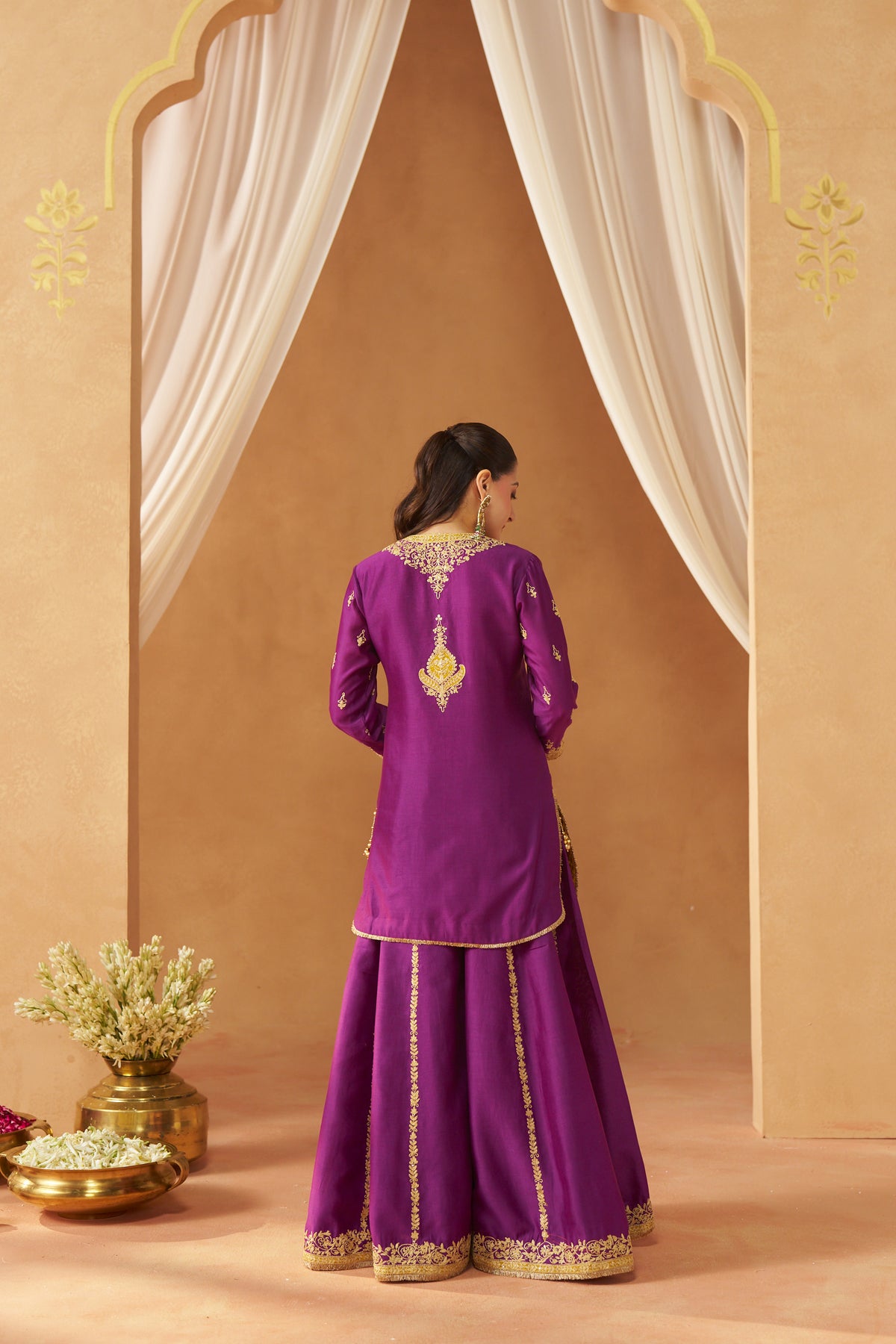 Fadiya - Deep Purple Kurta with Sharara & Heavy Dupatta