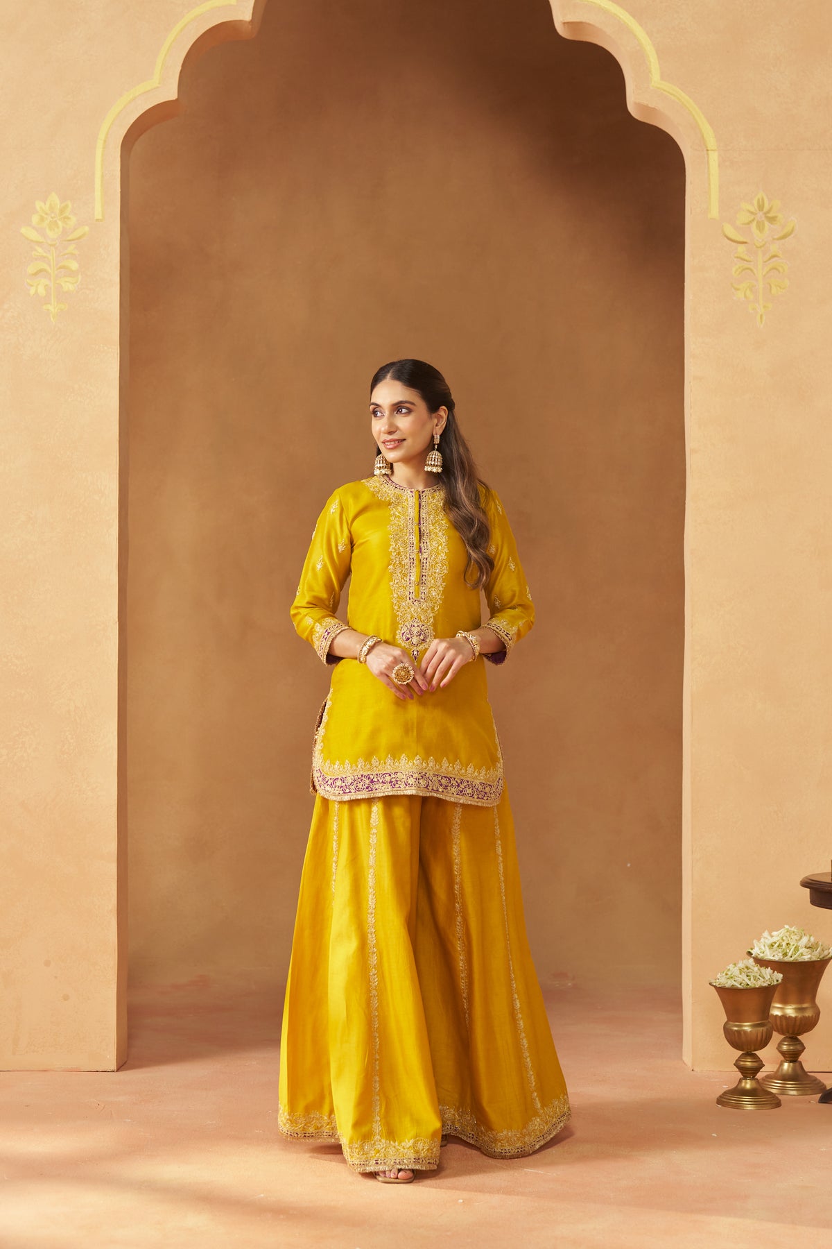 Fadiya - Mustard Kurta with Sharara & Heavy Dupatta