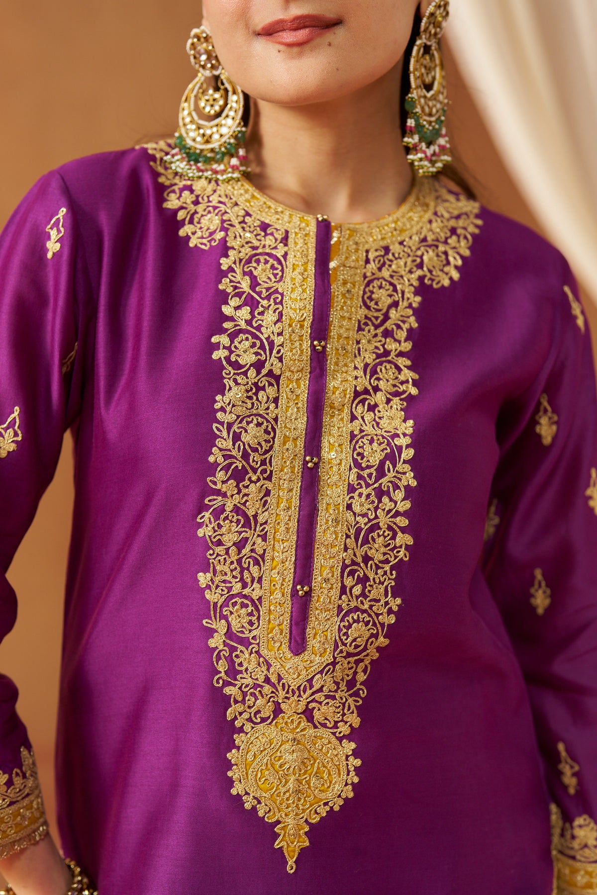 Fadiya - Deep Purple Kurta with Sharara & Heavy Dupatta