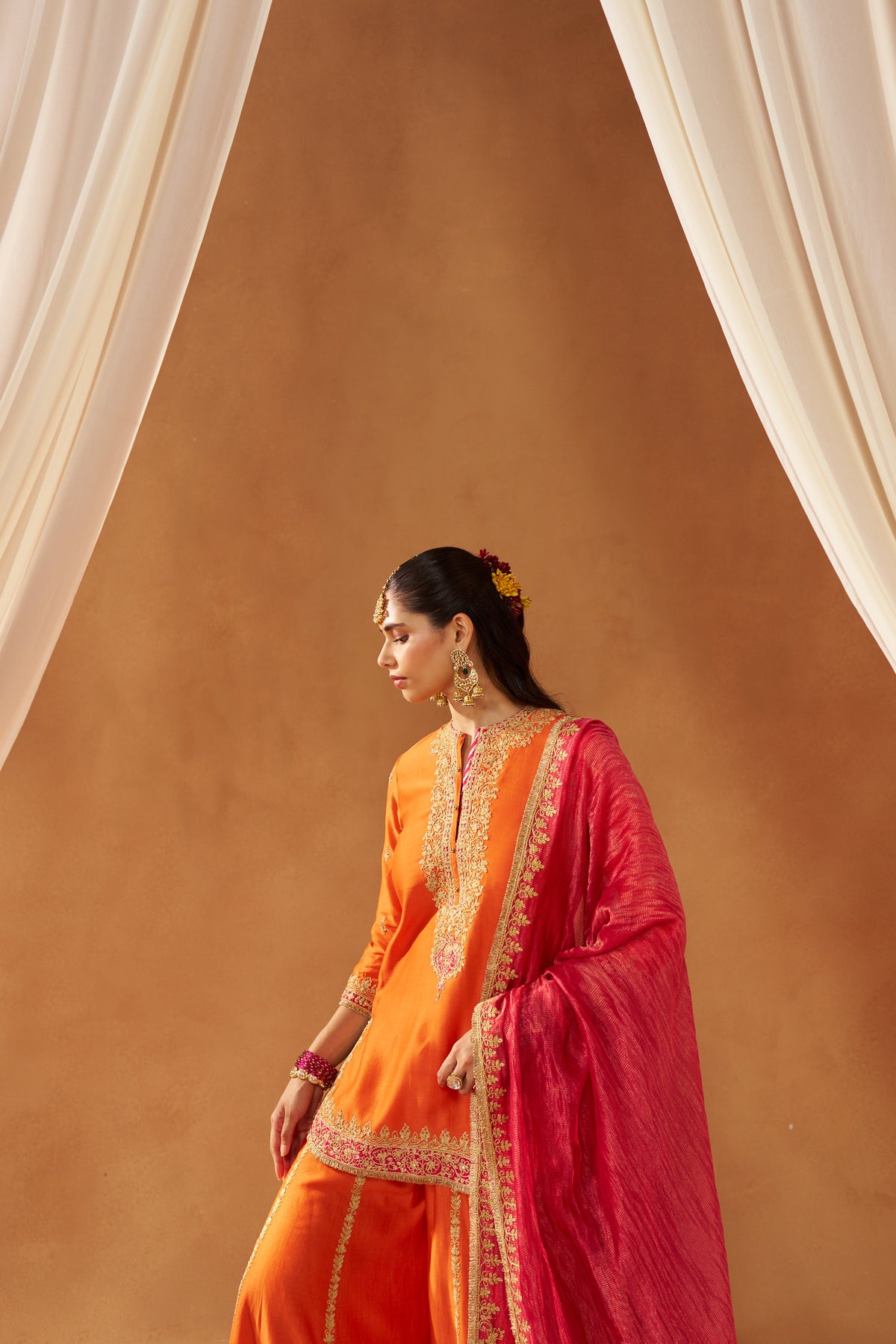 Fadiya - Burnt Orange Kurta with Sharara & Heavy Dupatta