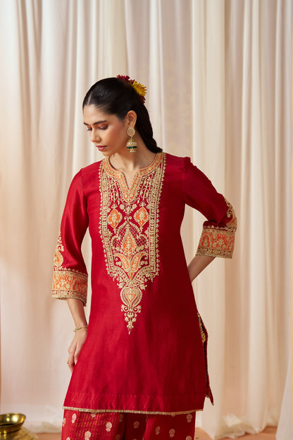 Adeela - Deep Red Kurta with Salwar & Dupatta