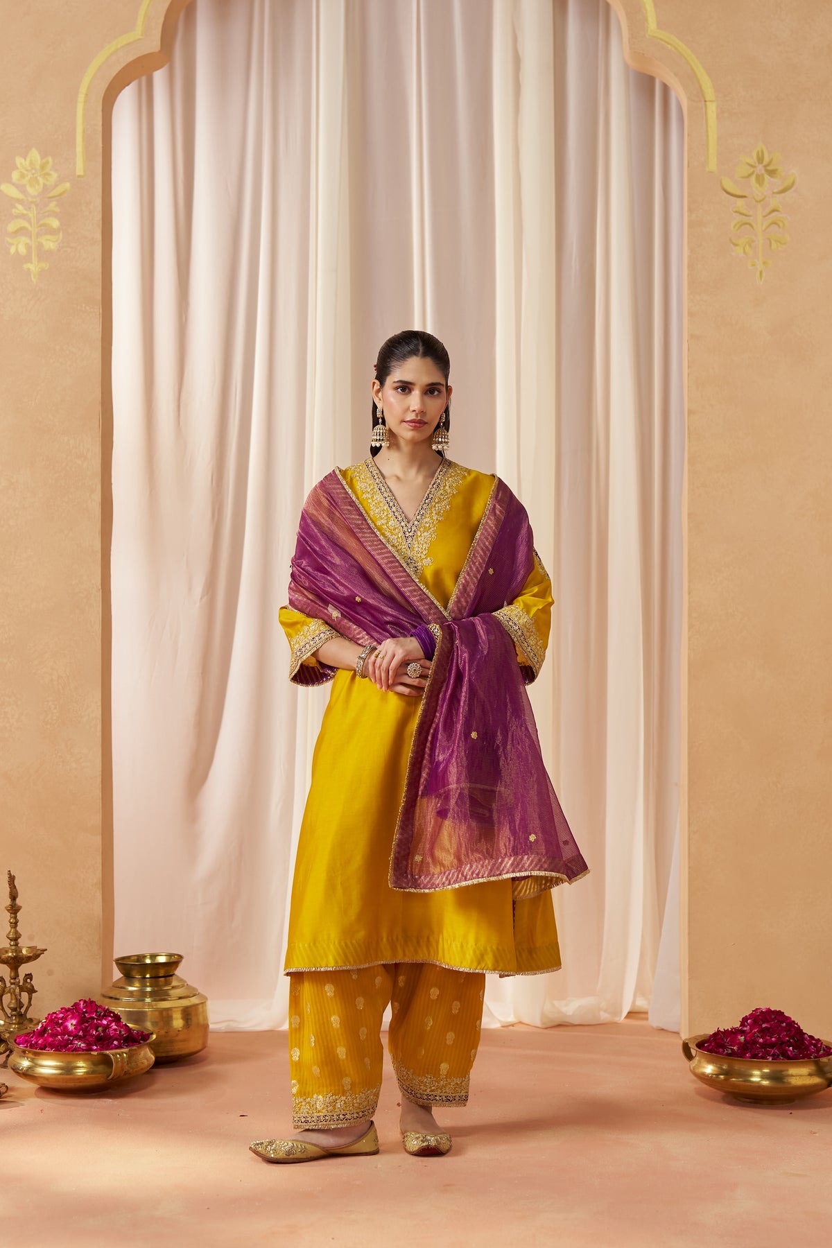 Liana - Mustard Long Chauga with Salwar & Dupatta