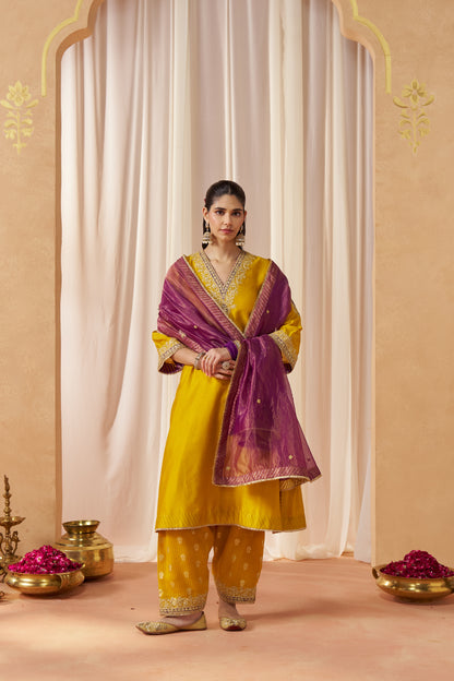 Liana - Mustard Long Chauga with Salwar & Dupatta