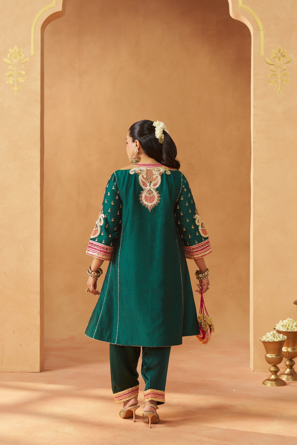 Riva - Emerald Green Short Kalidaar Chauga with Salwar