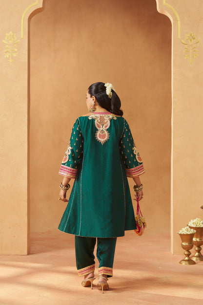 Riva - Emerald Green Short Kalidaar Chauga with Salwar