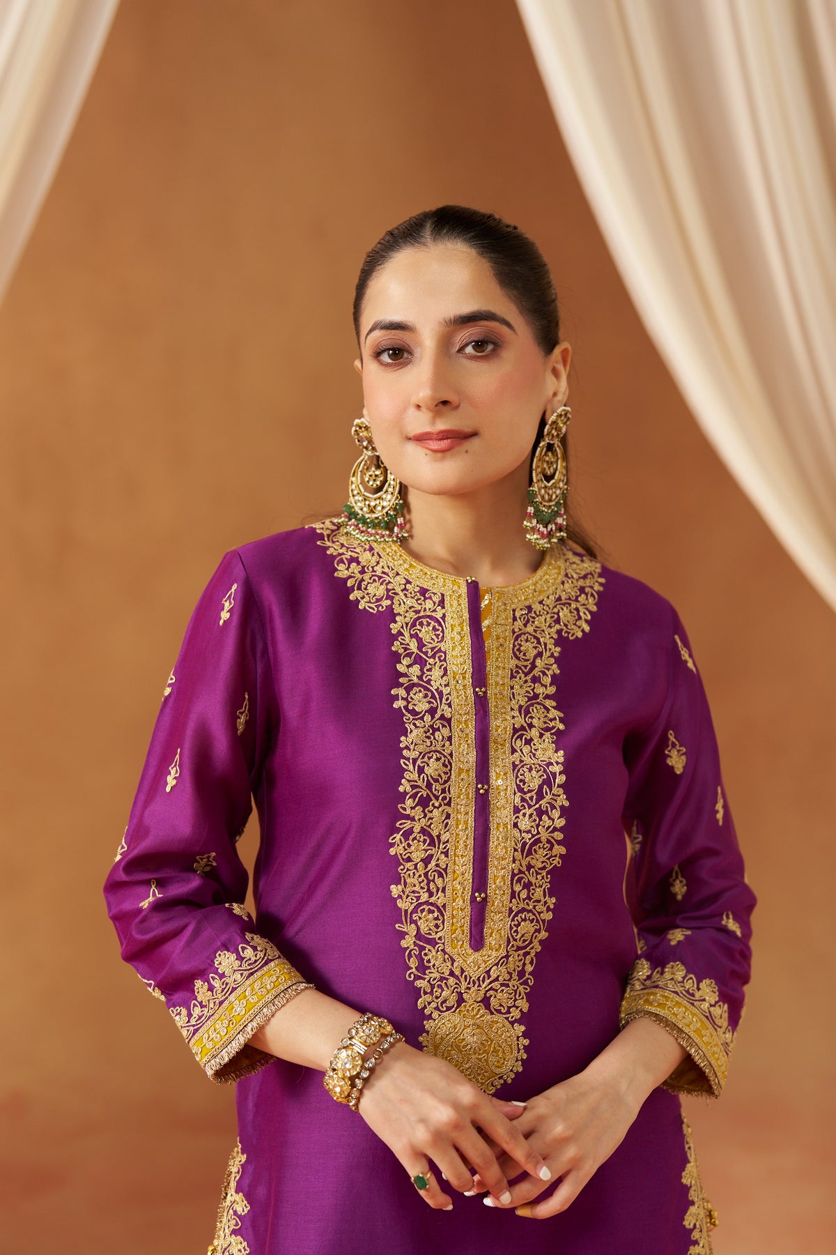 Fadiya - Deep Purple Kurta with Sharara & Heavy Dupatta