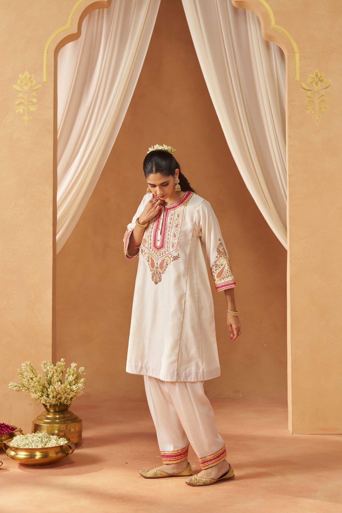 Zimal - Daisy Ivory Short Kalidaar Chauga with Salwar & Dupatta