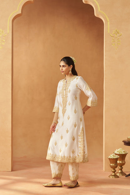 Mubina - Daisy Ivory Long A-Line Kurta with Salwar & Dupatta