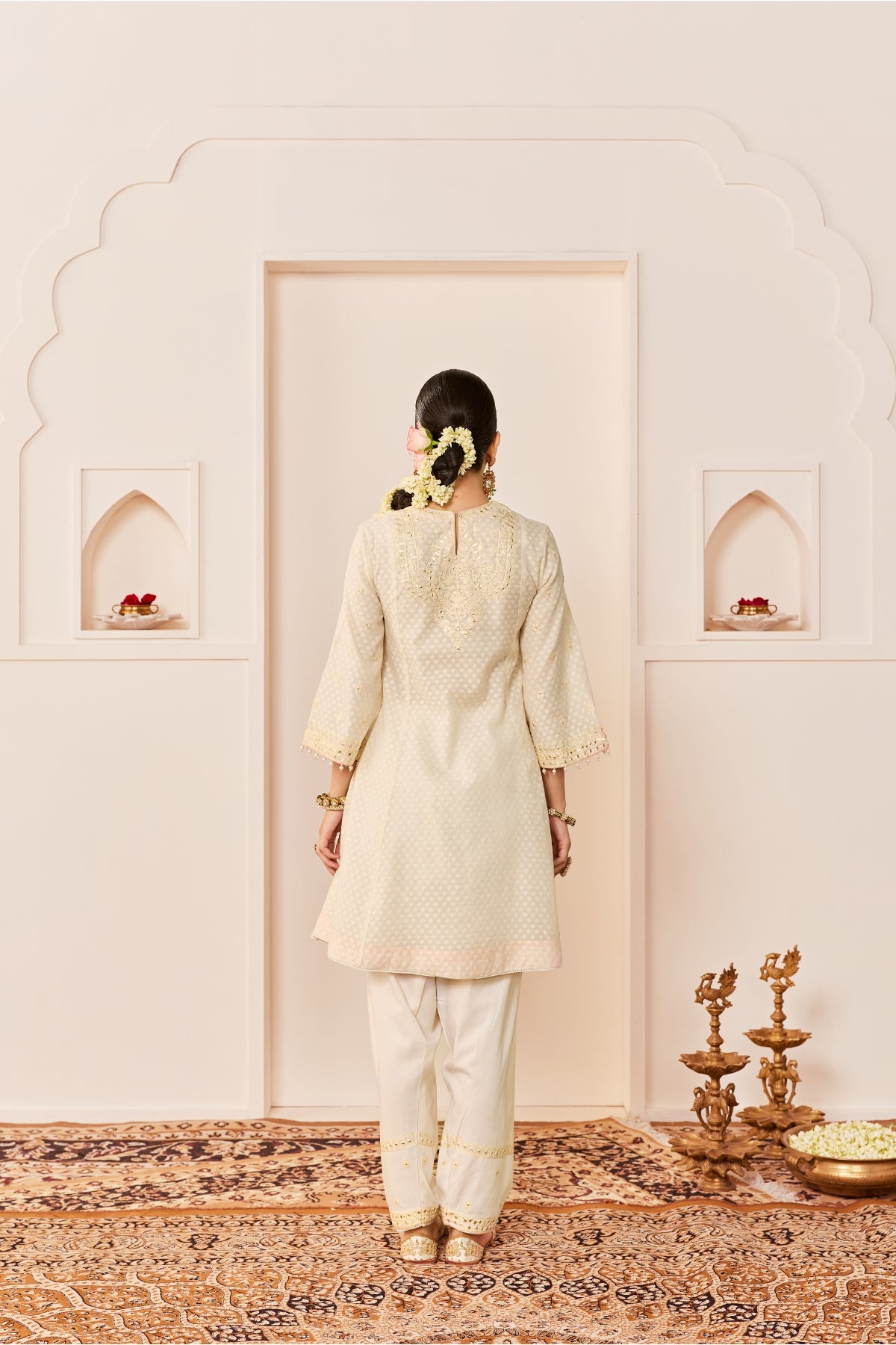 NIDA - DAISY IVORY  SHORT CHOGA WITH FARSHI SALWAR AND DUPATTA