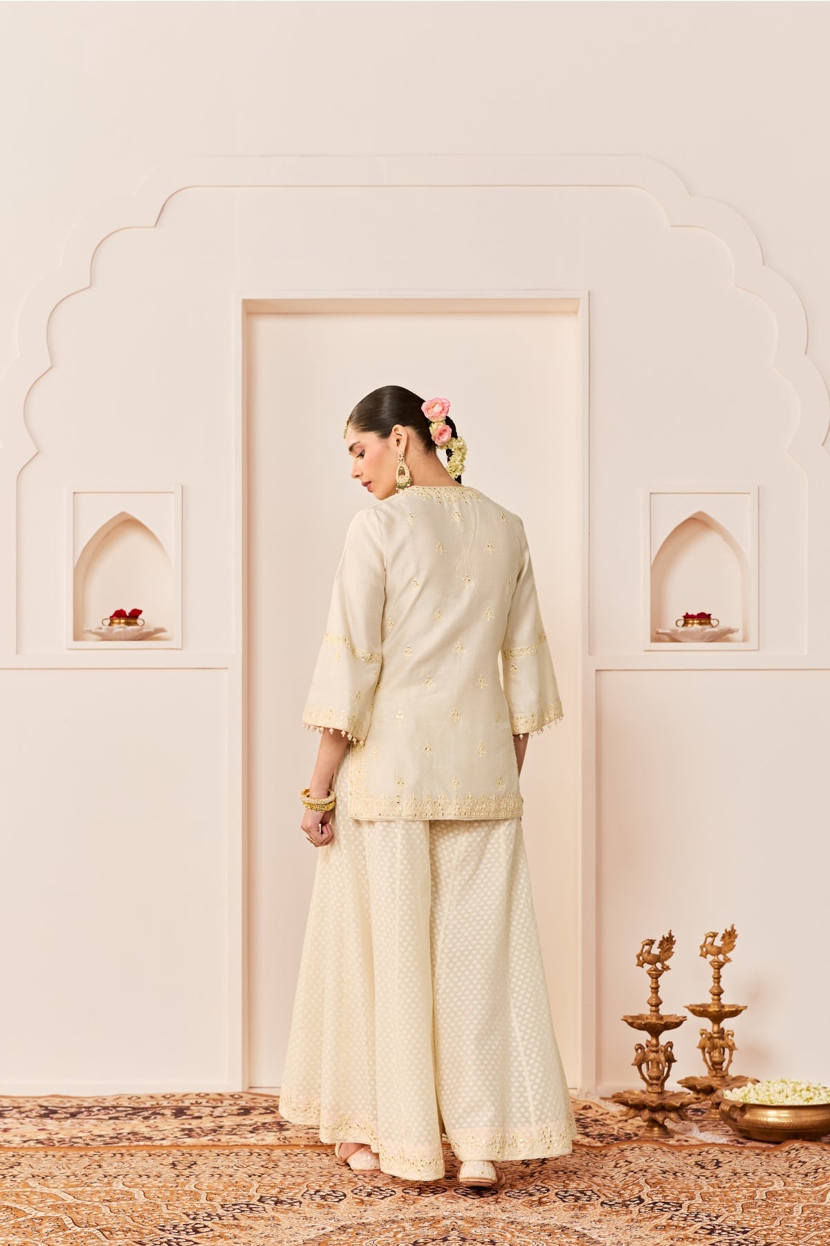 REHMA -DAISY IVORY SHORT KURTA WITH SHARARA AND DUPATTA