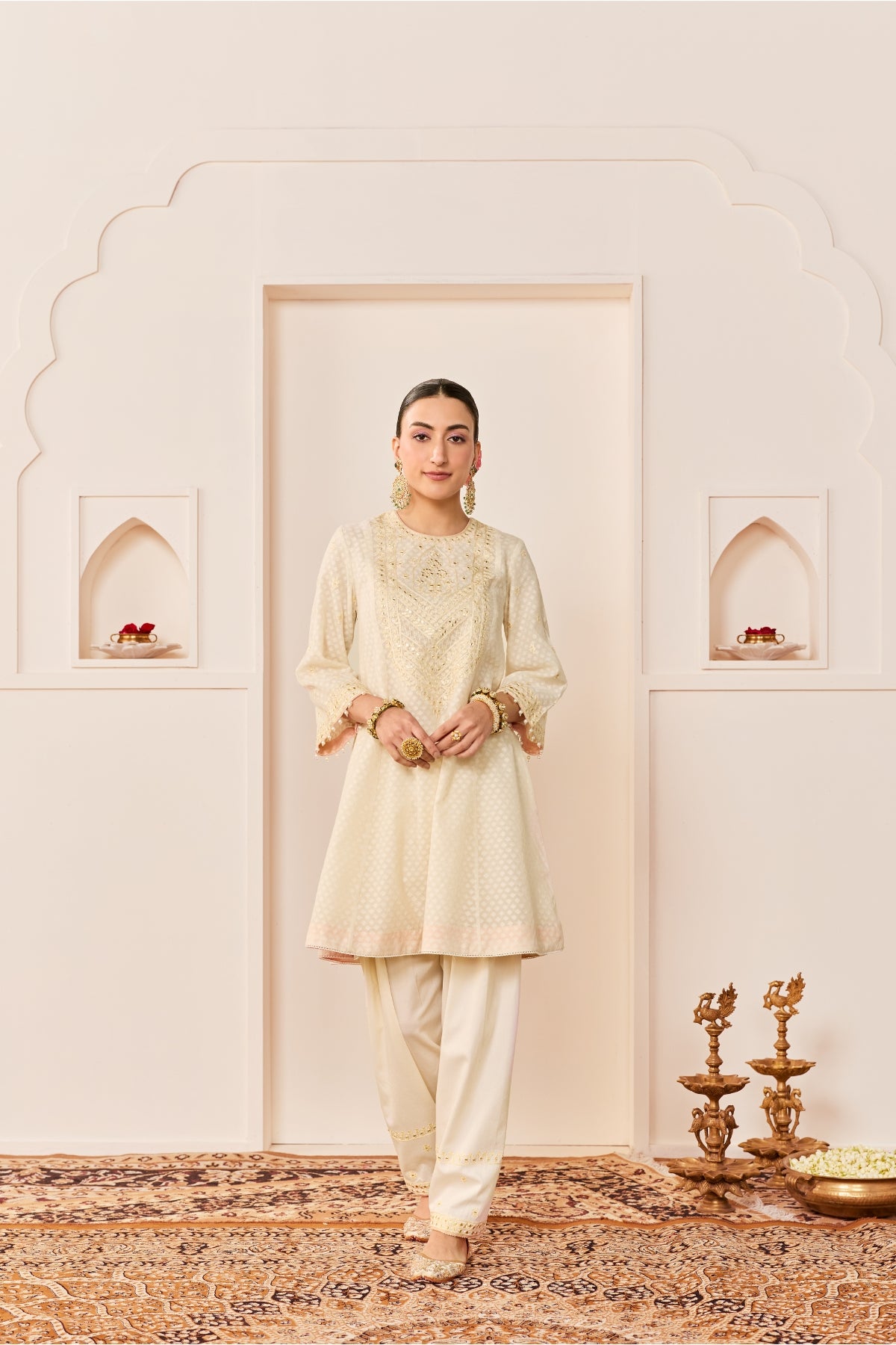 NIDA - DAISY IVORY  SHORT CHOGA WITH FARSHI SALWAR AND DUPATTA