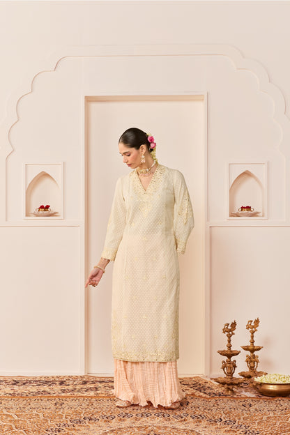 RUHANI - DAISY IVORY LONG KURTA WITH SKIRT AND DUPATTA
