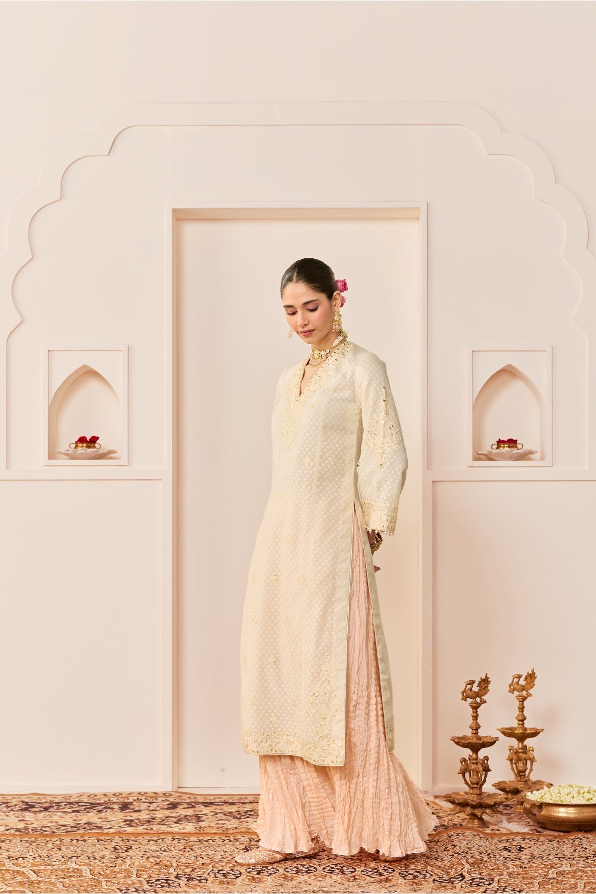RUHANI - DAISY IVORY LONG KURTA WITH SKIRT AND DUPATTA