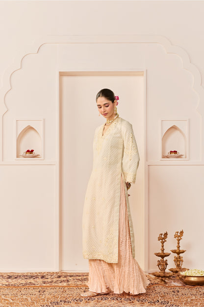 RUHANI - DAISY IVORY LONG KURTA WITH SKIRT AND DUPATTA