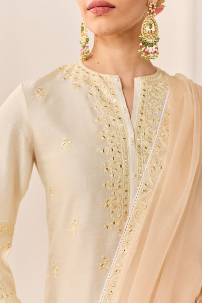 REHMA -DAISY IVORY SHORT KURTA WITH SHARARA AND DUPATTA