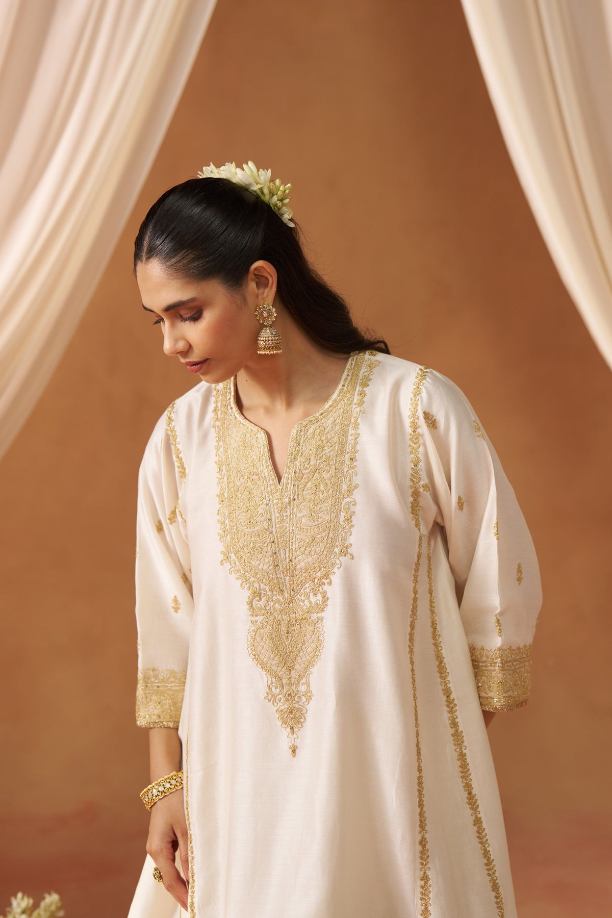 Maahgul - Daisy Ivory Short Kalidaar Chauga with Salwar & Light Dupatta