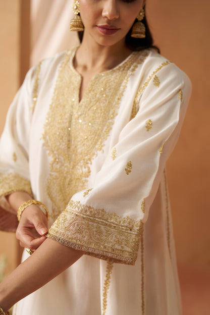 Maahgul - Daisy Ivory Short Kalidaar Chauga with Salwar & Light Dupatta