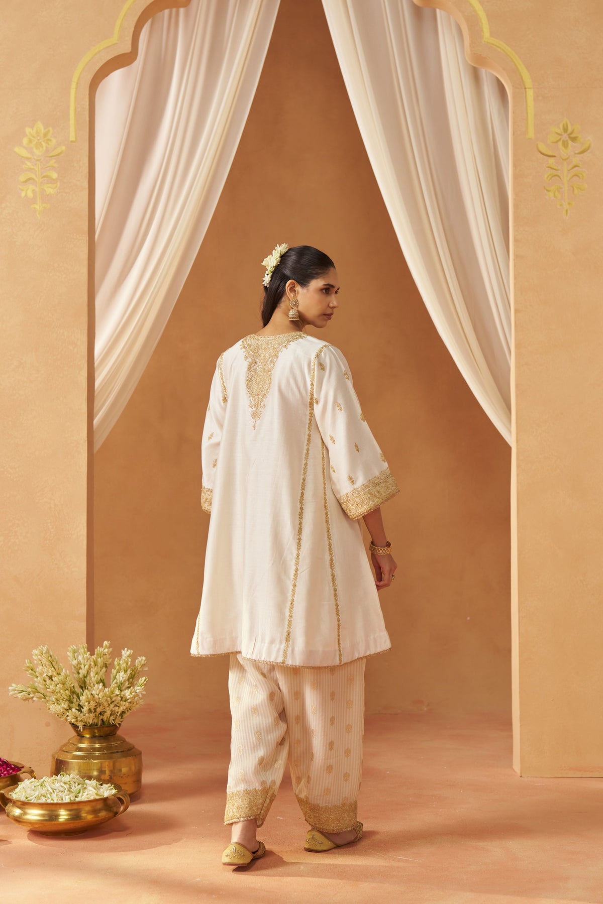 Maahgul - Daisy Ivory Short Kalidaar Chauga with Salwar & Light Dupatta
