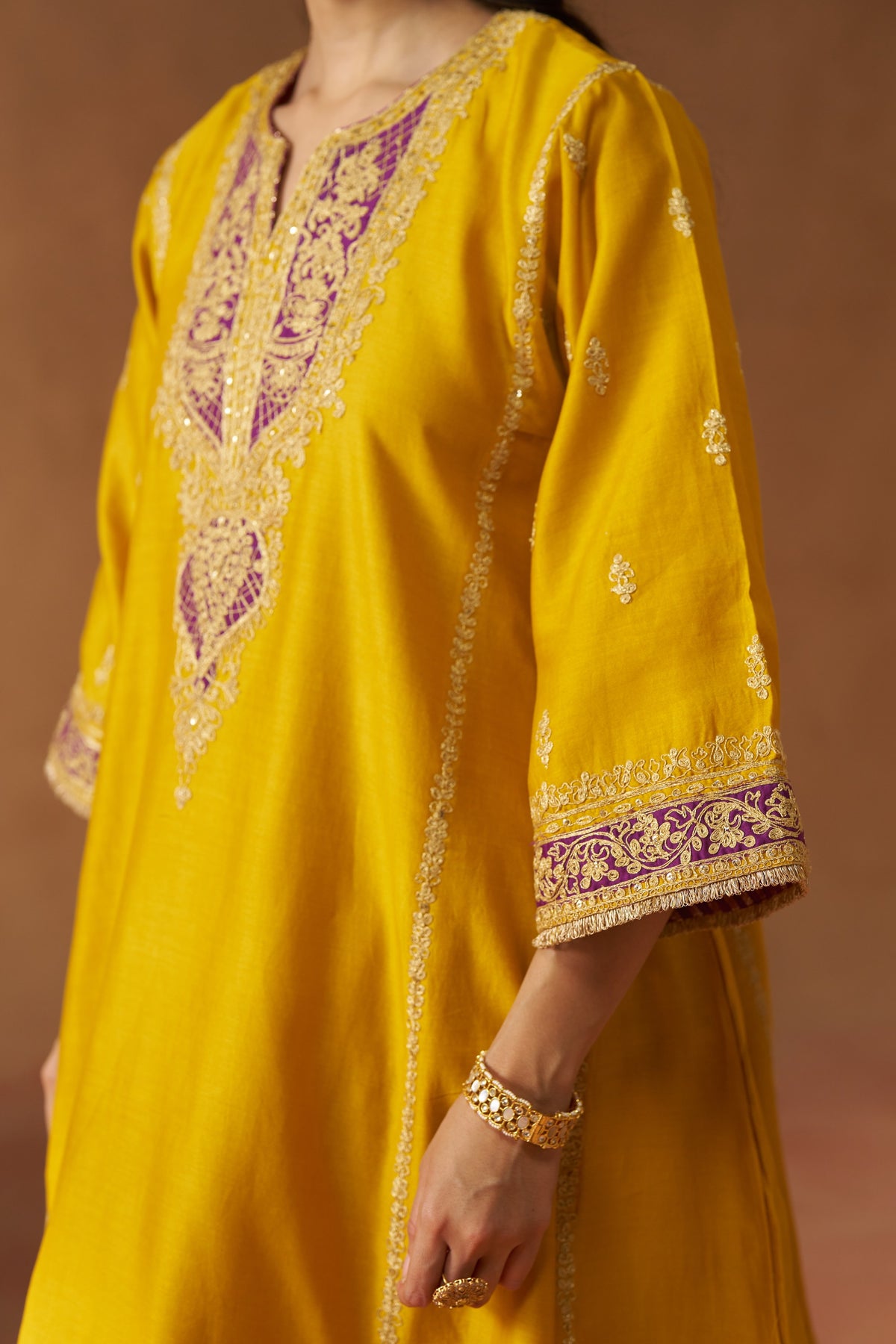 Maahgul - Mustard Short Kalidaar Chauga with Salwar & Light Dupatta