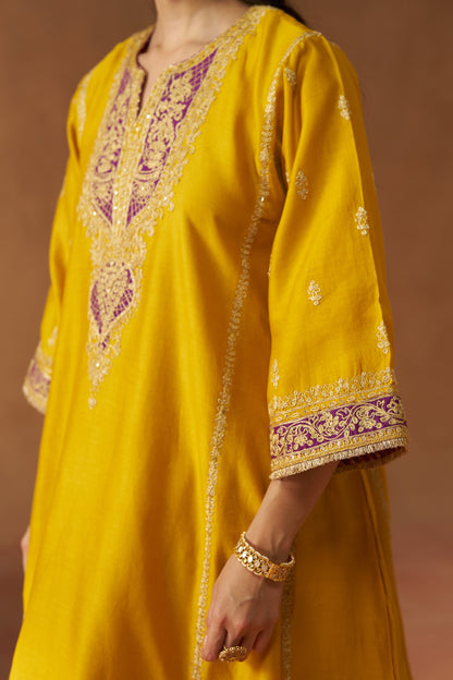 Maahgul - Mustard Short Kalidaar Chauga with Salwar & Light Dupatta